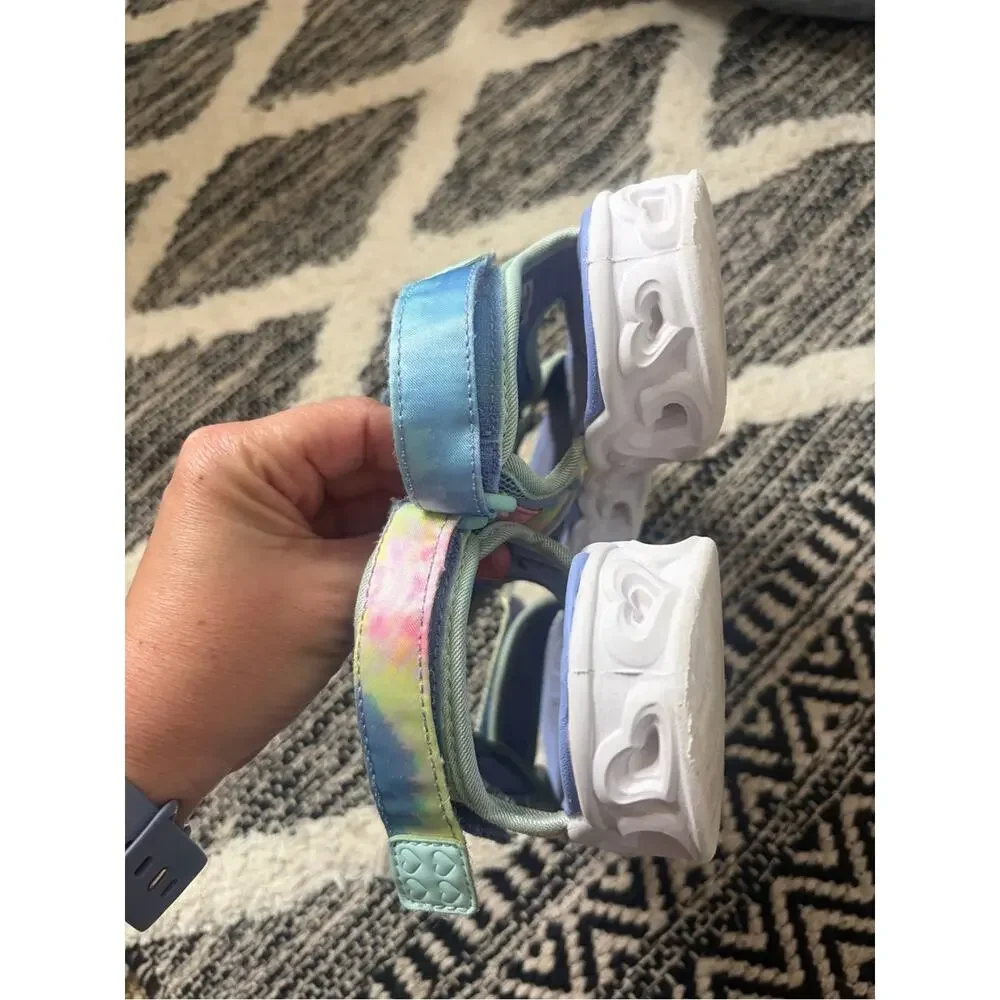 Skechers Heart Lights Kids Tie-Dye Light-Up Sandals - Pastel Rainbow girls size